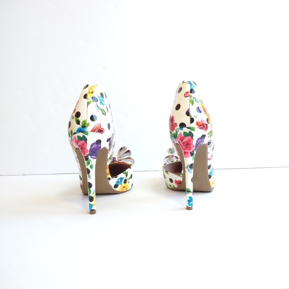 🌸 BETSEY JOHNSON Floral & Polka Dot Pointed Toe Bow Heels Size 7.5 - Picture 7 of 11